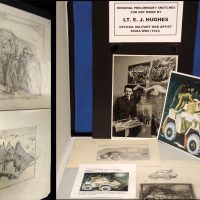 A display of E.J Hughes sketches and the finished painting entitled Armoured Car, painted in 1946, are on display at the Ashton Armoury Museum. Hughes was a Second World War artist and the painting pictured above shows an armoured car receiving maintenance by a Royal Canadian Dragoons’ member. Photos by Jazz Campbell