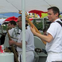 The Naden Quartet Band plays on Edmonton’s foc’s’le during a cocktail party.