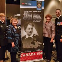 Cdr Michele Tessier, Margaret and Alyson Brooke, and Commander Canadian Fleet Atlantic Cmdre Craig Skjerpen.