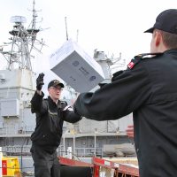 Crewmembers from HMCS Vancouver were busy last week filling the ship’s stores in preparation for their departure. Photo by SLt M.X. Dery, MARPAC PAO