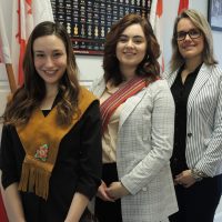 WISEN member (left) Asheley MacLellan of CFB Esquimalt’s Outreach Team and WISEN founder Natallia Gagné, a human resources assistant with Base Administration’s National Student Hiring team are joined by National Student Hiring Team Lead Roxana Kendall at the Base Commander’s Office on Feb. 21. Photo by Peter Mallett, Lookout