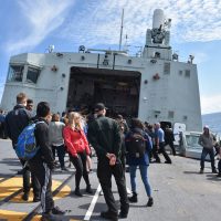 Family and friends enjoy manoeuvres on board HMCS Winnipeg during the family day sail.