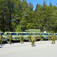 A platoon from Land Task Force Vancouver Island’s Domestic Response Company assemble at Canadian Forces Ammunition Depot Rocky Point before returning to base May 6. Photo by Capt Jeff Manney, LCC D/PAO