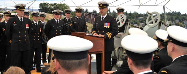 LCdr Blair Brown addresses ship's company