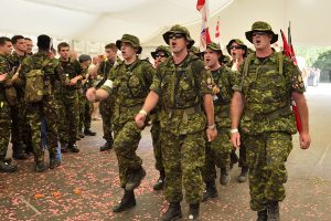 The Maritime Forces Pacific team performs the traditional skit in front of multi-national teams at Camp Heumensoord after their 40 kilometre march on July 17 during the 97th International Four Days Marches Nijmegen, Netherlands.