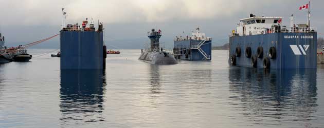 HMCS Chicoutimi in the water