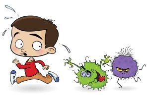 cartoon germs chasing man