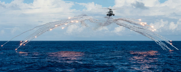 Sea King deploys flares