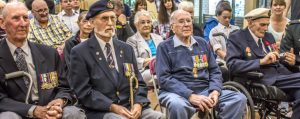 Canadian veterans Norman George Alexander, Edward Earl Dallin, Roland Jacques Lavallee and James S. Russell wait to receive Arctic Star medals on May 23 at the Lodge at Broadmead.