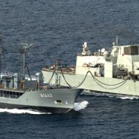 =“HMCS, Fredericton, conducts, replenishment, at, sea, German, supply, ship, FGS, Spessart, during, Op, Reassurance, Jan, 27”