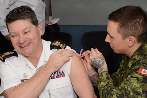 Military member receiving the flu shot