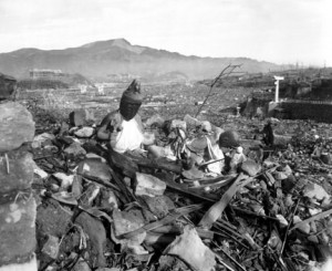 Nagasaki after the atomic bomb was dropped.  Image by Cpl Lynn P. Walker, Jr. (Marine Corps) - DOD”War and Conflict” image collection (HD-SN-99-02900). Licensed under Public Domain via Commons.
