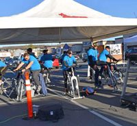 Military divers spin on stationary bikes and run on a treadmill