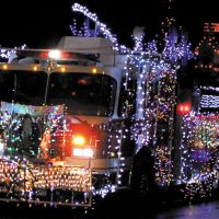 fire truck decorated in christmas lights