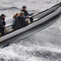 Sailors in rigid hull inflatable boat