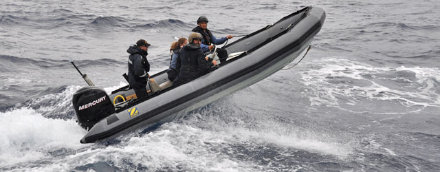 Sailors in rigid hull inflatable boat