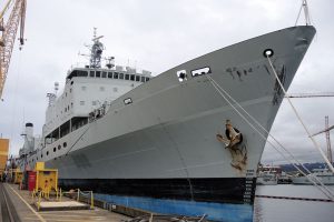 In the final stages of its disposal process, the former HMCS Protecteur in Dockyard’s C Jetty, Feb. 3.