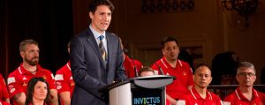 Justin Trudeau, PM of Canada, discusses the importance of the 2016 Invictus Games on May 2, 2016 at the Fairmont Royal York Hotel, during the announcement that Toronto will host the 2017 Invictus Games.  Photo: MCpl Precious Carandang, Public Affairs