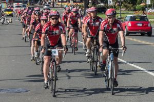 Boomer’s Legacy team members approach the finish point at the Legislature Building, June 12. Photo by Cpl Brent Kenny,  MARPAC Imaging Services