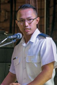 Ordinary Seaman San Le speaks at the Asian Heritage Month event held at the Pacific Fleet Club May 19. 