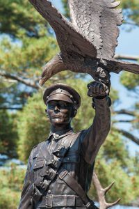 Detail of the statue unveiled to commemorate Company Sergeant-Major Francis Pegahmagabow’s contribution to the Canadian Armed Forces.
