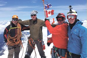 Canadian Scottish Regiment (Princess Mary’s) Summit team at the top of Mt Baker: Pte Geoff Baldwin, Cpl Erik Carveth, MCpl Denis Byrne and Seth Goodwin from the Langford Fire Department.