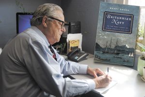 Author and Emeritus professor of History at Wilfrid Laurier University, Barry Gough at work in his office.