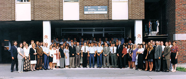 Members of the then named Canadian Forces Personnel Support Agency, now the Canadian Forces Morale and Welfare Service, pose outside their headquarters in Ottawa in 1996. The organization is celebrating their 20th anniversary this year. Photo courtesy of CFMWS