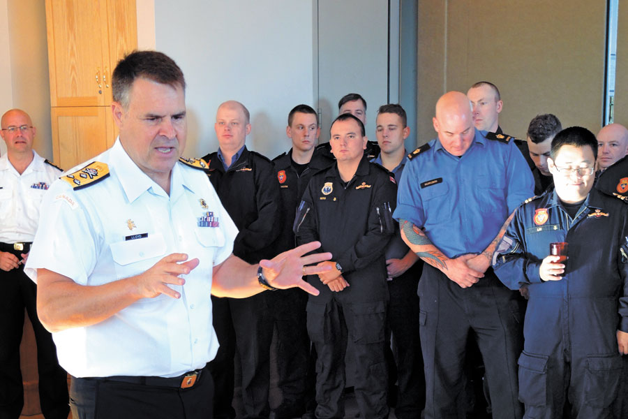 Vice-Admiral Ron Lloyd met with submariners, members of the Fleet Maintenance Facility Cape Breton, and Babcock Canada during a town hall in dockyard’s Submarine Shore Office, Sept. 30. Photo by Peter Mallett, Lookout Newspaper