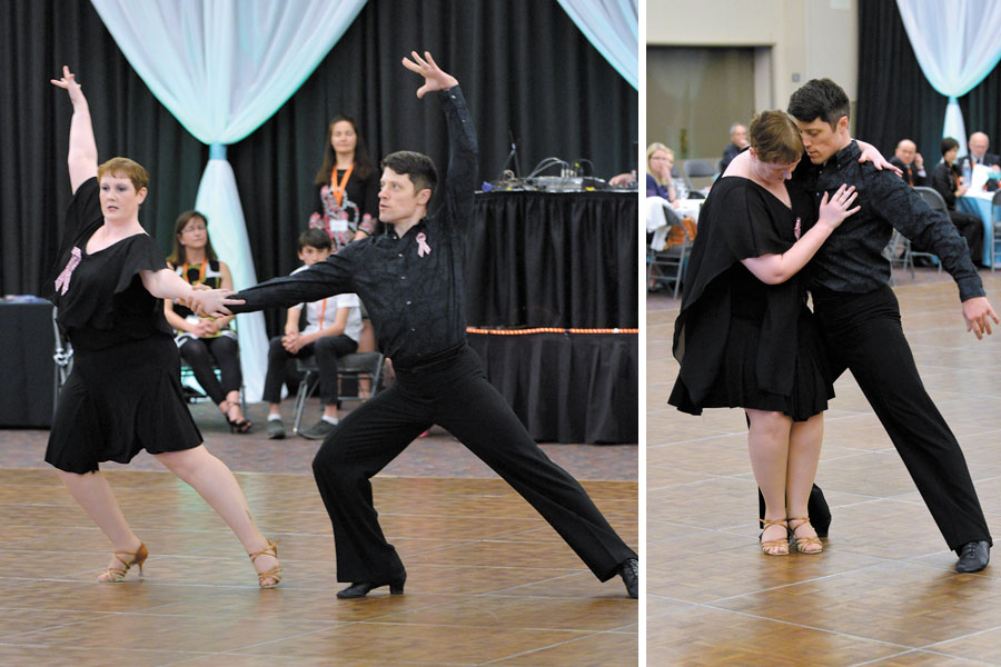 Dance instructor Victor Golubkov, owner of VGdance studio, and Captain Jenn Jackson move through their Rumba routine to “Fight Song” by Rachel Platten. The dance was performed at the Pacifica Ball in April 2016 in Victoria.