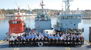Members of the Auxiliary Fleet gather for a group photo at Dockyard, Sept. 28, prior to their 70th Anniversary celebration. Photo by Peter Mallett, Lookout