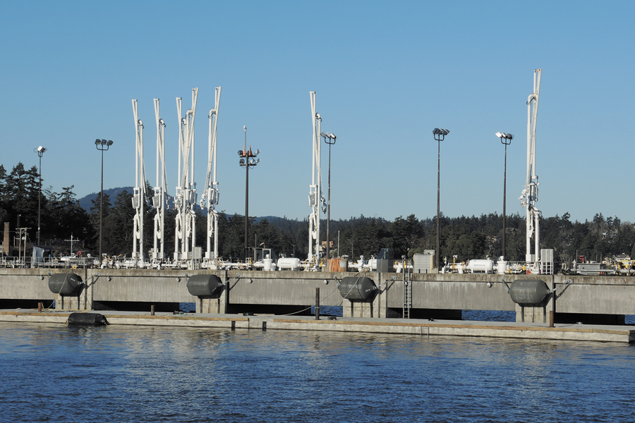 Once fully installed, the wave attenuating breakwater will rest 14 feet below the waterline with just 18 inches visible above the surface. Photos by Peter Mallett, Lookout