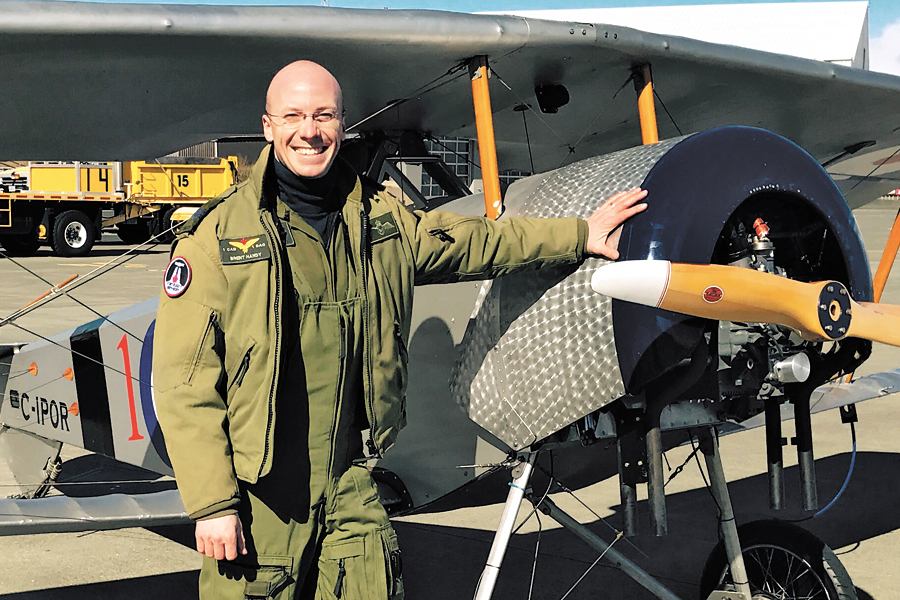 Captain Brent Handy, an RCAF pilot from 15 Wing Moose Jaw, Saskatchewan, will fly Bill O’Reilly’s Nieuport IIs in the historic flypast during the main ceremony at Vimy Ridge next month. Photo by Major Dave Wood