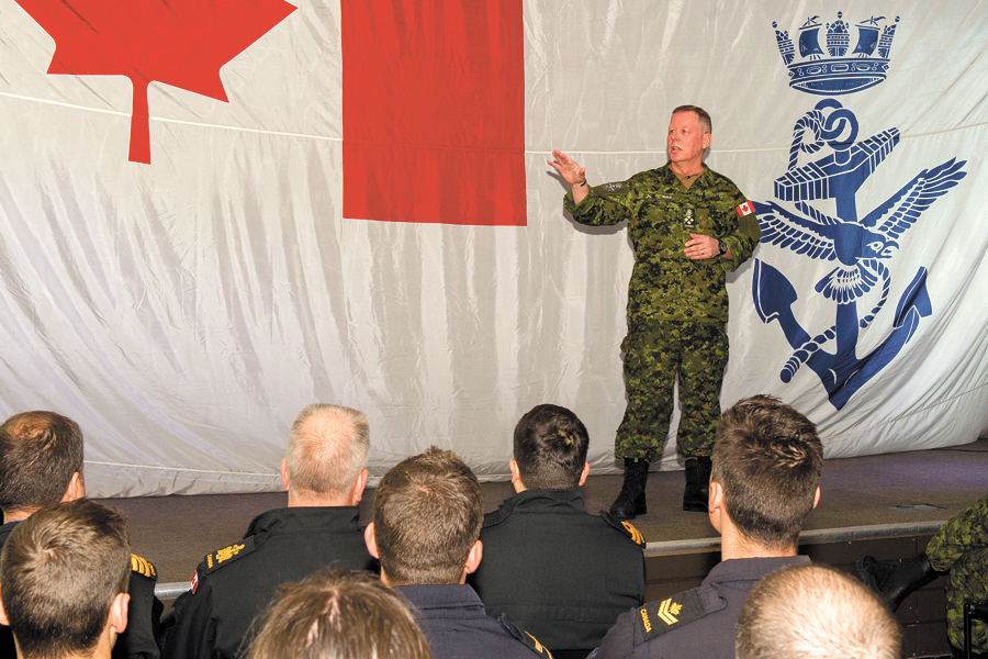 General Vance talks about policy change in the Canadian Armed Forces during a town hall at the Pacific Fleet Club. Photo by Cpl Blaine Sewell, Formation Imaging Esquimalt