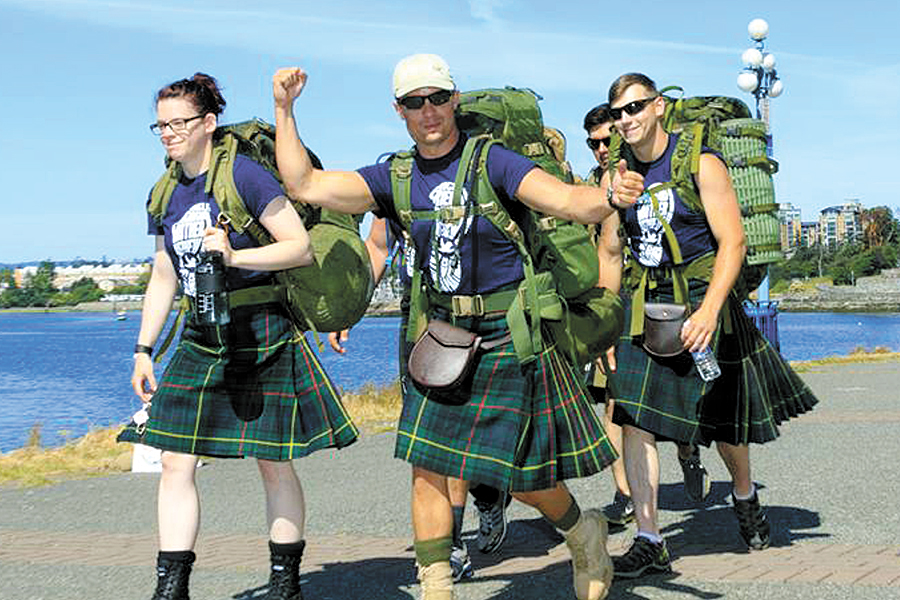 Sgt Jason Cormier gives a cheer as he and members from the Junior Ranks Mess of the Canadian Scottish embark on the 2016 Walk to Fight Arthritis.