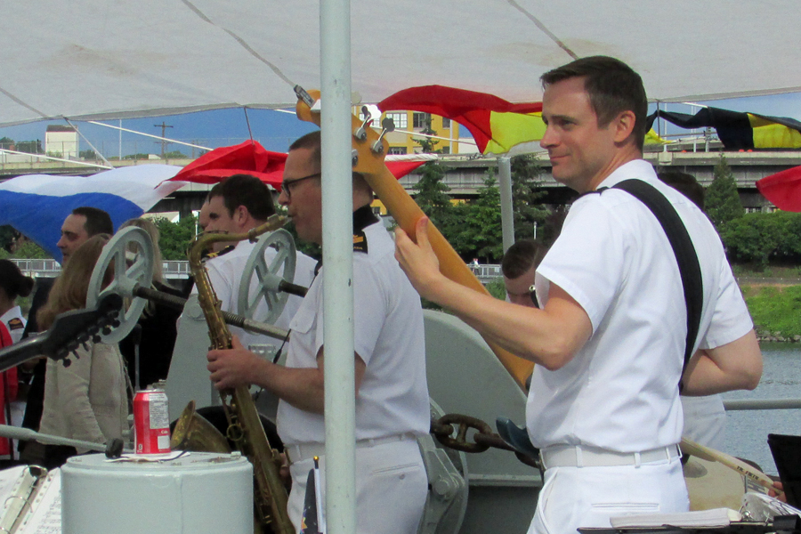 The Naden Quartet Band plays on Edmonton’s foc’s’le during a cocktail party.