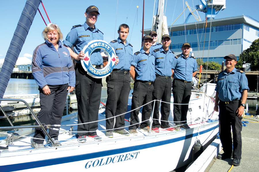 Members of the Naval Fleet School (Pacific) Sail Training Program aboard Sail Training Vessel (STV) Goldcrest before departing for training. Photo by Peter Mallett, Lookout Newspaper