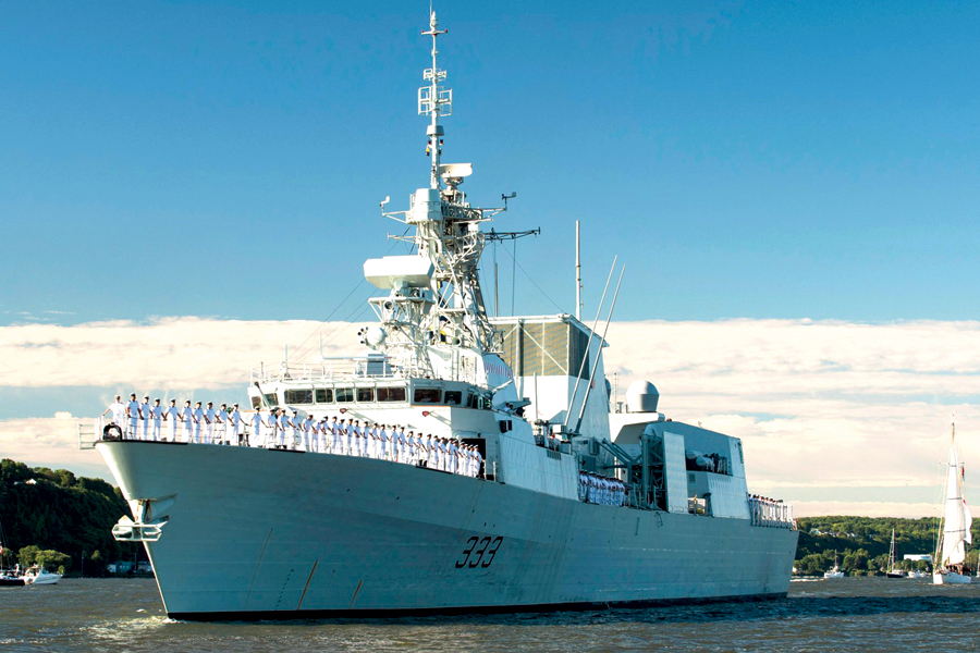 HMCS Toronto leads a sail past during Rendez-vous 2017 in Québec City. It’s the first ship to trial WiFi. Photo by Cpl Andrew Kelly