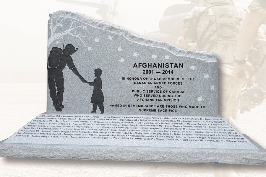 A view of the new monument commemorating the service of 40,000 civilians and military who served in Afghanistan. The memorial was created by the Greater Victoria Afghanistan Memorial Project Society and will be unveiled Sept. 30.