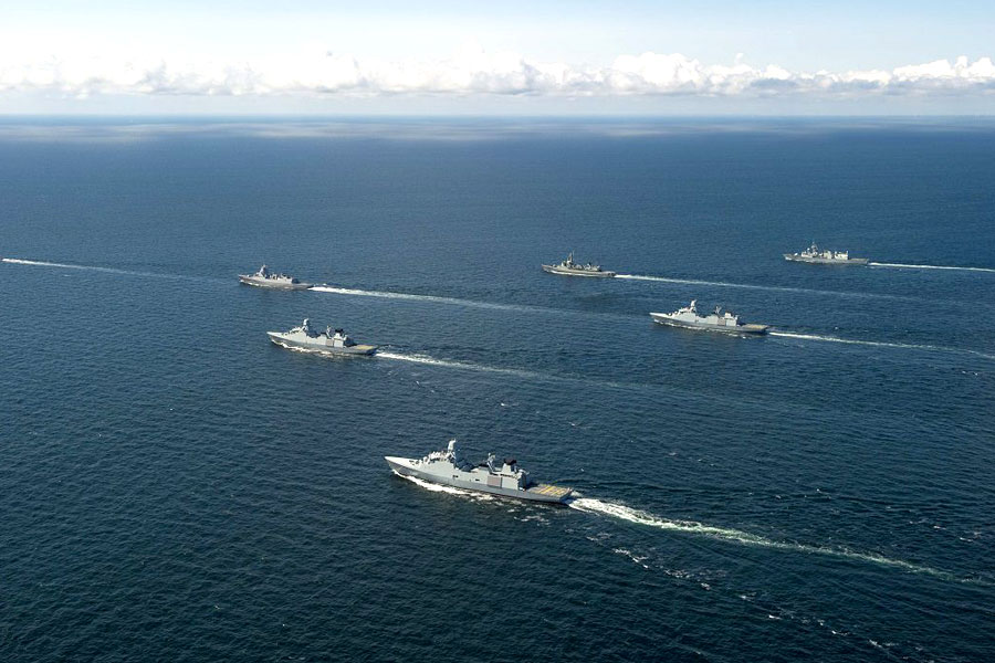 Allied ships under Standing NATO Maritime Group One (SNMG1) move into formation during Operation Reassurance. Photos by Corporal J.W.S. Houck - Formation Imaging Services