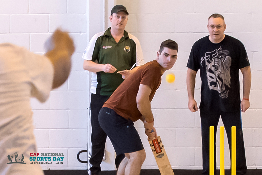 Canadian Armed Forces members participate in a Cricket game during the National Sports Day on Oct 20. Photo by LS David Gariepy, MARPAC Imaging Services