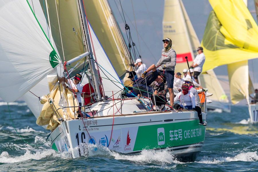 Capt Mike Evans’ team competes on a Beneteau 40.7 sailboat during the China Cup International Regatta 2017.