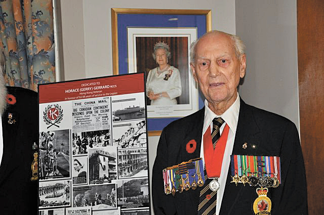 Battle of Hong Kong survivor Gerry Gerrard, 95, was the guest of honour during a plaque dedication ceremony at the Royal Canadian Legion Branch #127 on the evening of Nov. 7. The  Hong Kong Veterans Commemorative Association dedicated a plaque in honour of Gerrard’s service to the Legion and the people of Canada during the Second World War Battle of Hong Kong. Photo by John Yankoski