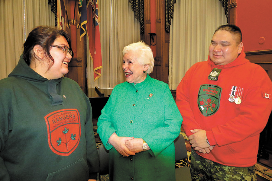Junior Ranger Nova Gull received a James Bartleman Indigenous Youth Creative Writing Award from Ontario Lieutenant-Governor Elizabeth Dowdeswell in a ceremony held at Queen’s Park in Toronto in December. Photo by Sergeant Peter Moon, Canadian Rangers