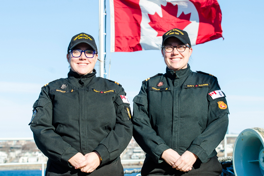 Lt(N) Stephenie Murray, left, and Lt(N) Andrea Murray, are twin sisters in the Royal Canadian Navy who are both currently Executive Officers in Kingston-class warships. Photo by Mona Ghiz, MARLANT PA
