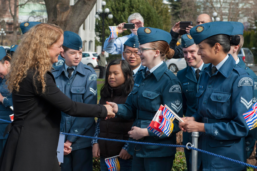 The Governor General of Canada greets members of the Royal Canadian Air Cadets.
