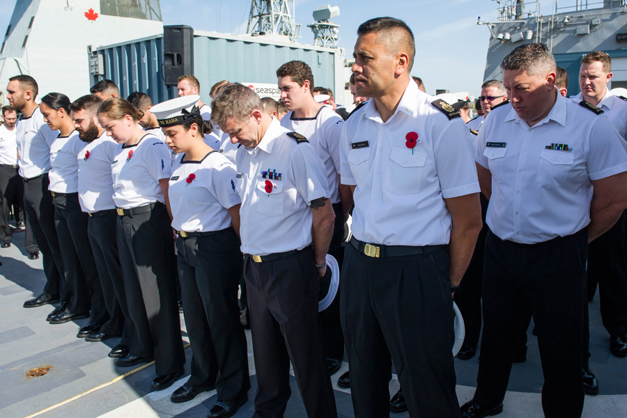 Australian and New Zealand Army Corps Remembrance Day Ceremony onboard HMNZS TE KAHA. Photo by LS Mike Goluboff, MARPAC Imaging Services