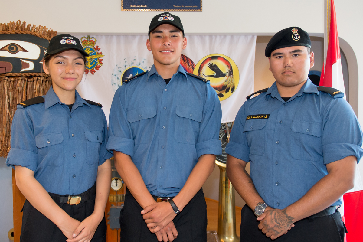 From left to right: Ordinary Seaman Basic Raelinn Parenteau, Ordinary Seaman Basic Konnor Issaluk, Ordinary Seaman David Inglangasuk. Photo by LS David Gariepy, MARPAC Imaging Services