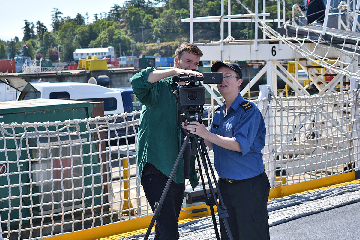 Joshua Paul, a videographer from the Naval Training Development Centre, and LS Sabrina Wyns. Photo by Master Seaman D. Ann Marie Aird
