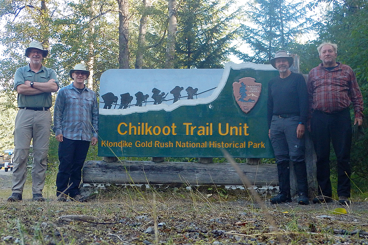 Gary Lahnsteiner, Dan Lahnsteiner, Paul Helston and Mike Knippel at the trailhead on the first day of their hike.